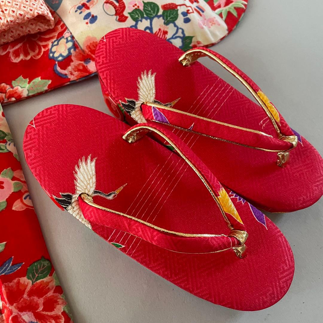 七五三　3歳　アンティークお着物セット　総絞りの被布コーデ　ハンドメイド　巾着