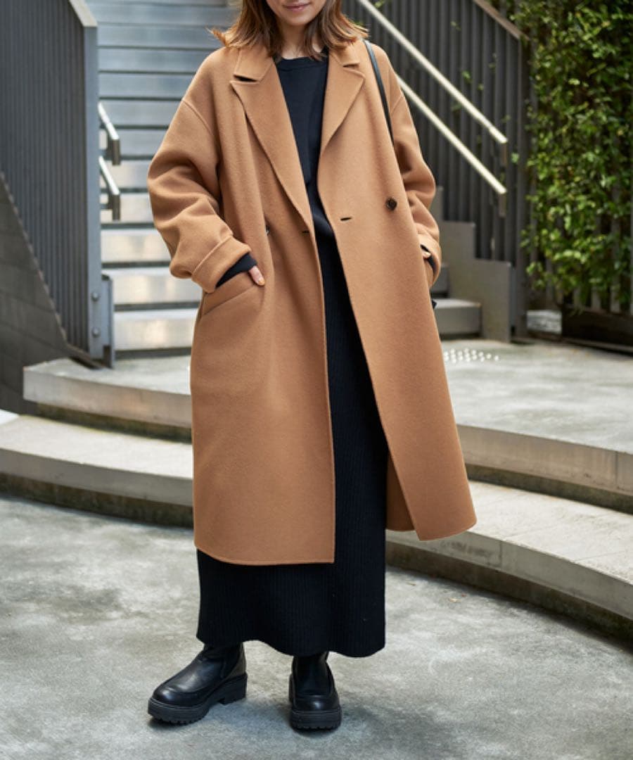 美品　FRAMeWORK SUPER160sダブルブレストコート　キャメル