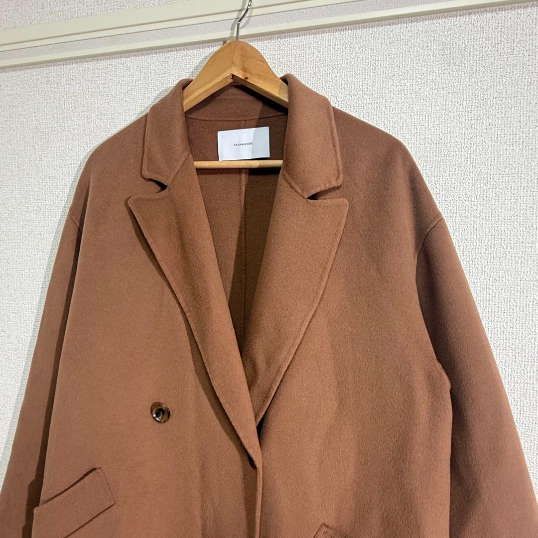 美品　FRAMeWORK SUPER160sダブルブレストコート　キャメル