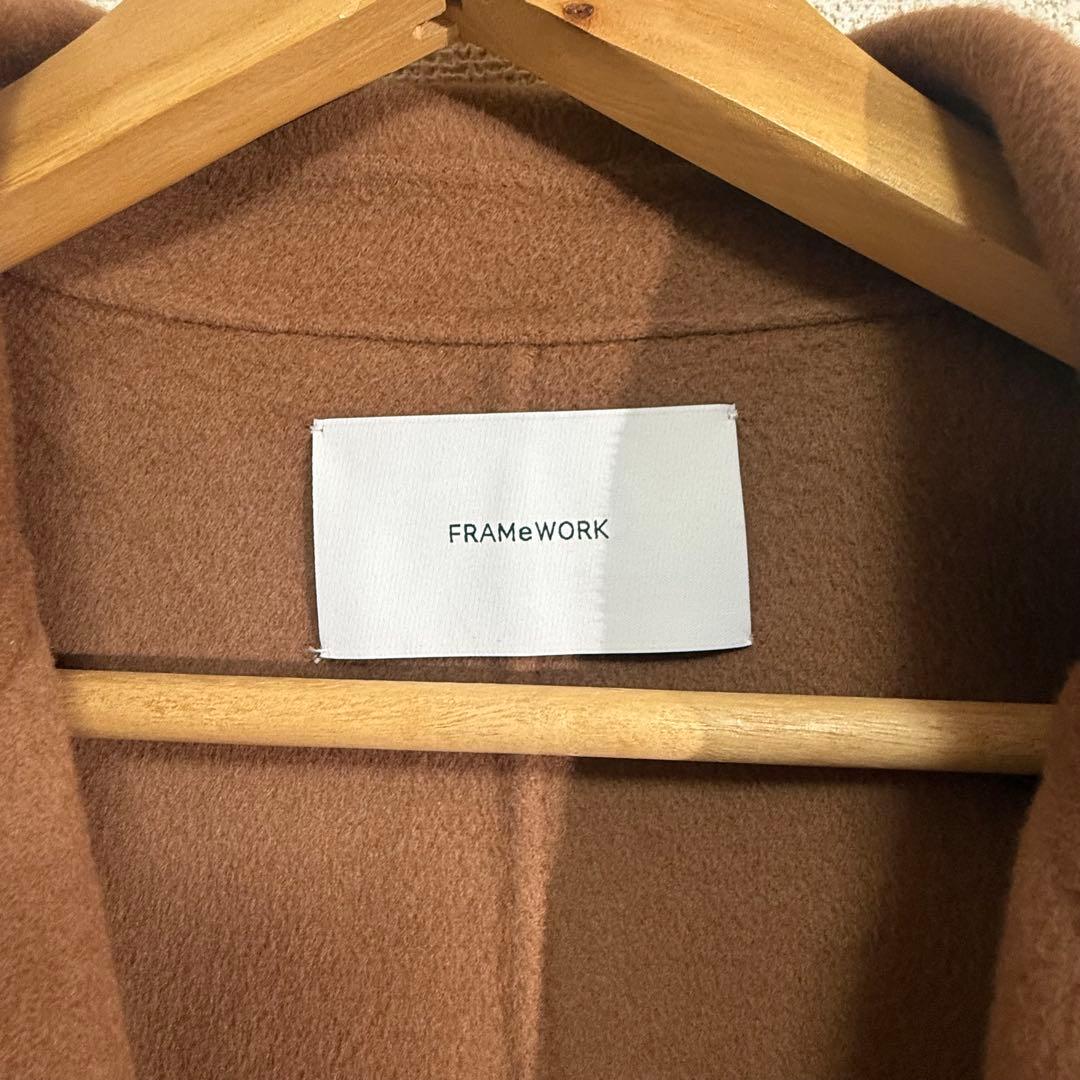 美品　FRAMeWORK SUPER160sダブルブレストコート　キャメル