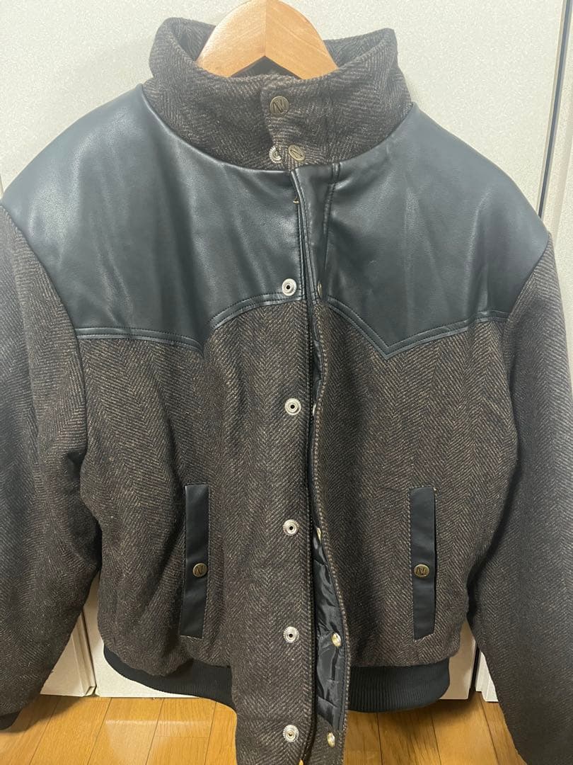 Noen レザーヨーク中綿ツイードジャケット