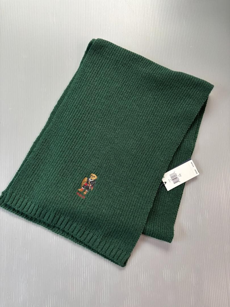 ラスト1枚箱入り今季ベア新品　ラルフローレン　マフラー　ポロベア　グリーン
