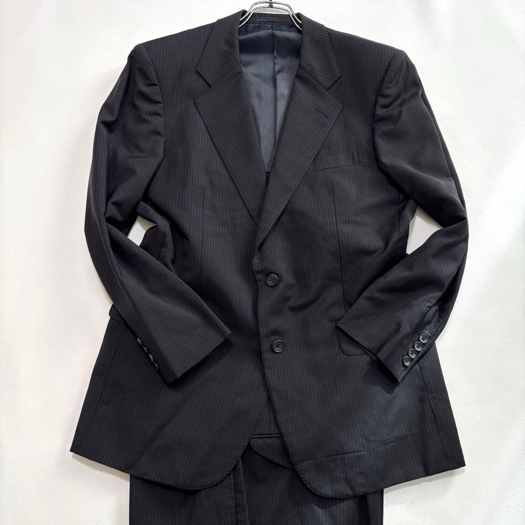 バーバリー スーツ セットアップ モヘヤ混 Lサイズ 黒 ビジネス ストライプ