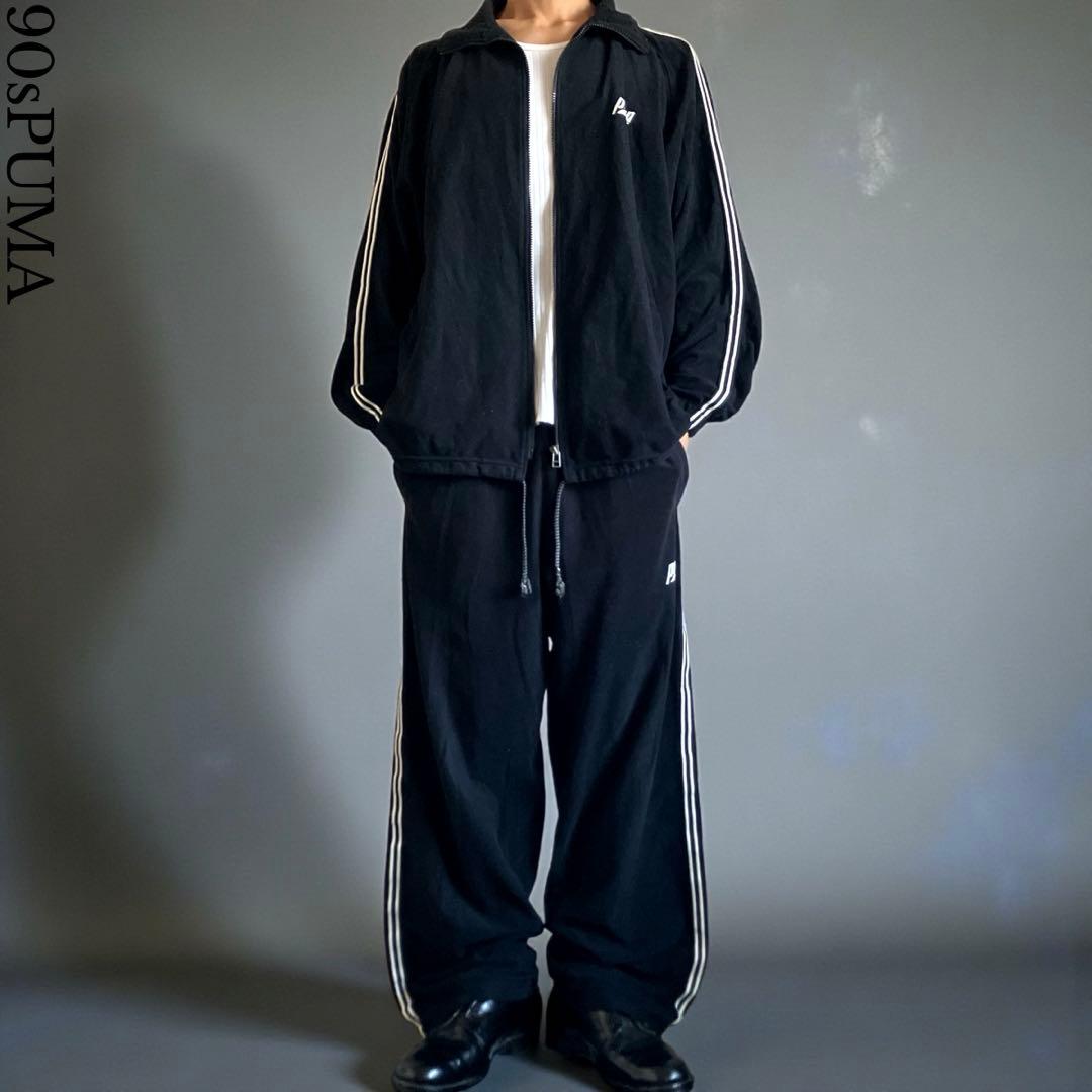 90s OLD PUMA ブラックベロアセットアップ上下 XLサイズ 旧ロゴ 黒