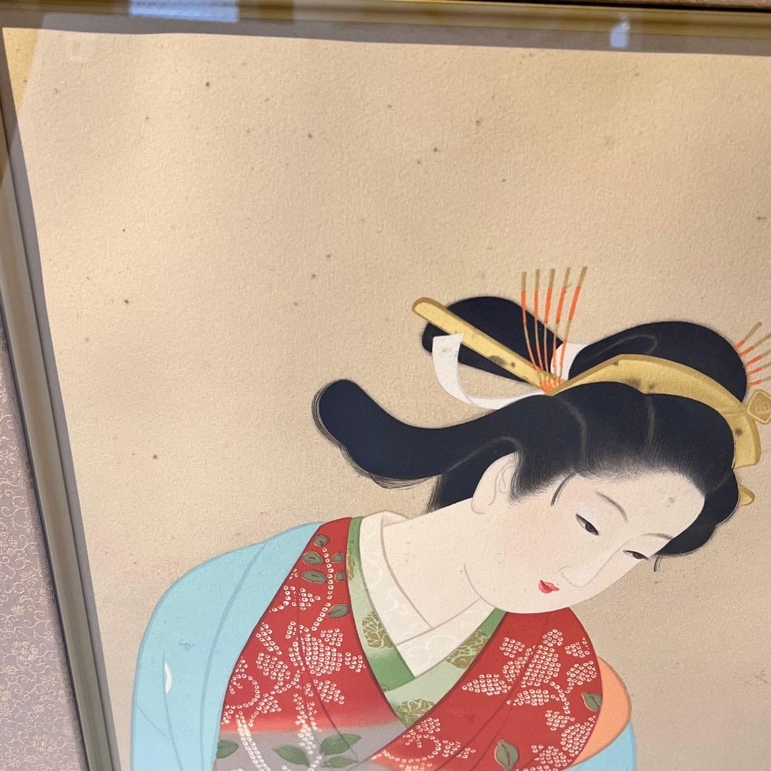 上村松園 【菊寿】 シルクスクリーン 刷込みサイン 印章有り エディション有り