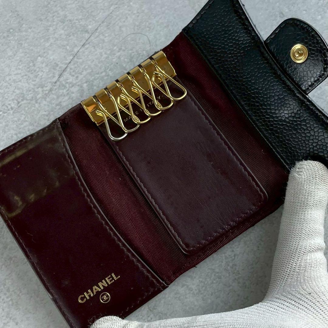 美品 CHANEL 6連キーケース キャビアスキン ココマーク ブラック