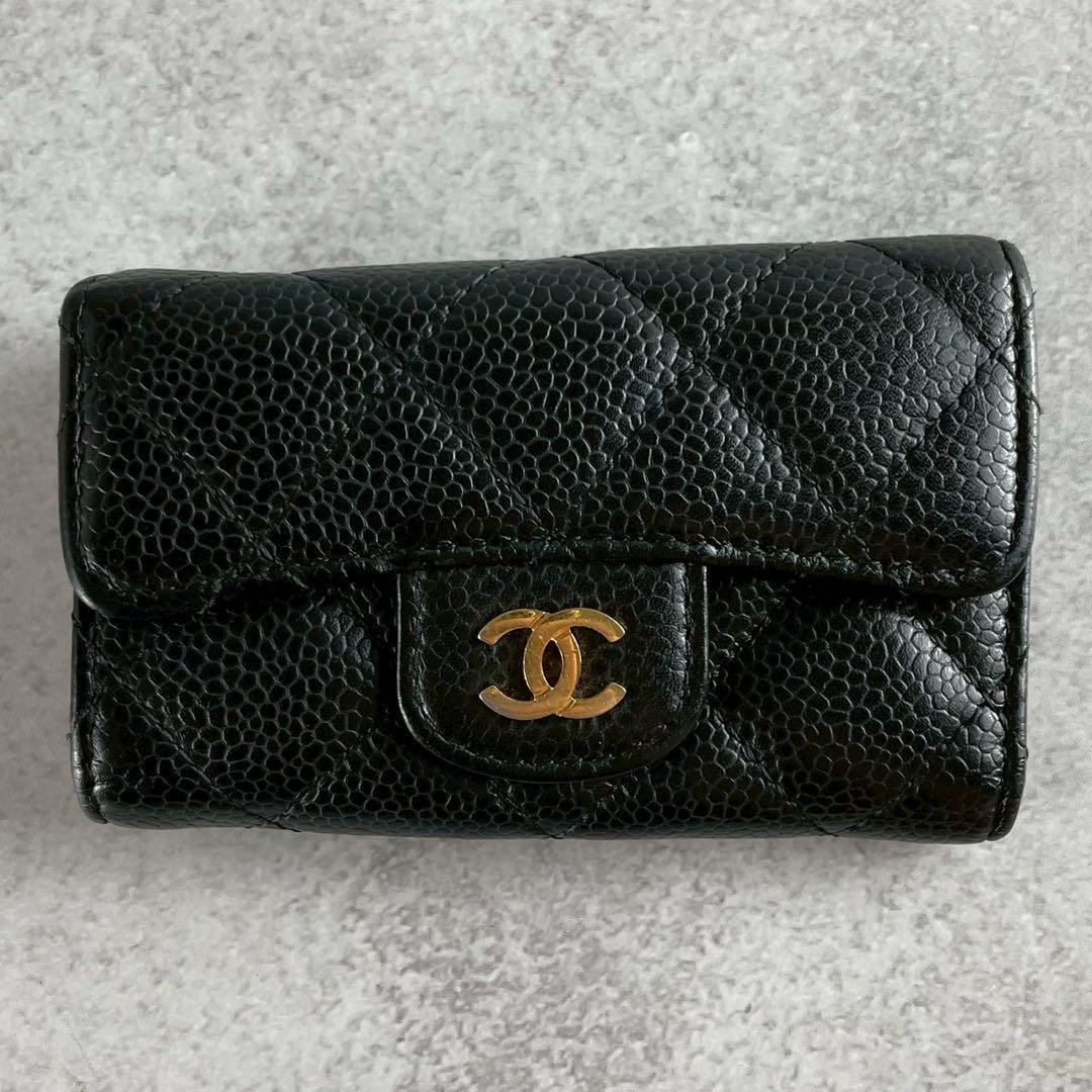 美品 CHANEL 6連キーケース キャビアスキン ココマーク ブラック