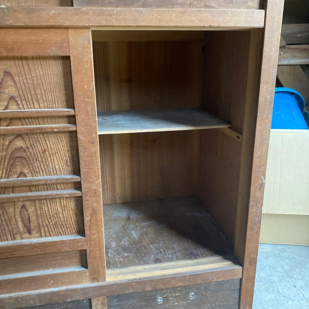 昭和レトロ木製食器棚　引き出し2 戸棚2 骨董　水屋　古民具　和風　木戸