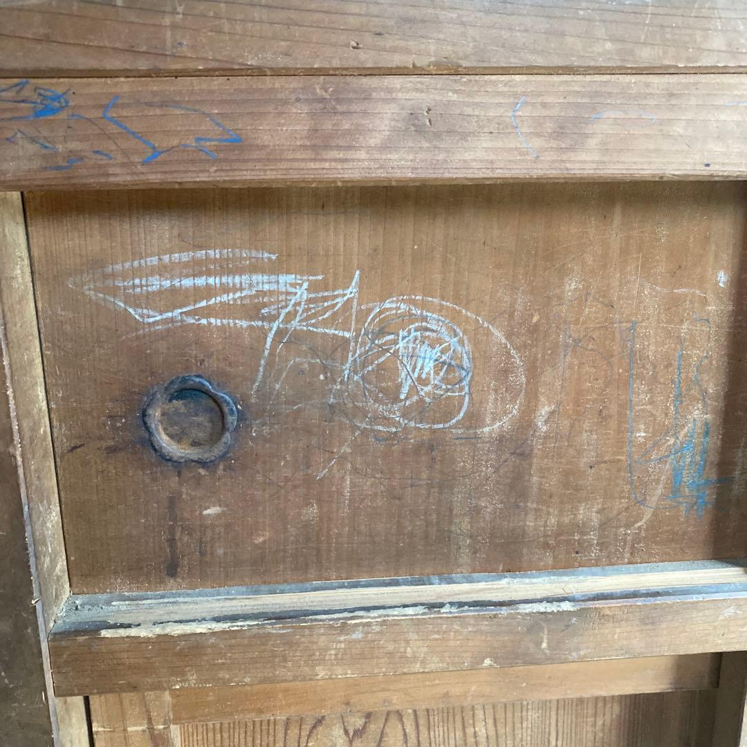 昭和レトロ木製食器棚　引き出し2 戸棚2 骨董　水屋　古民具　和風　木戸