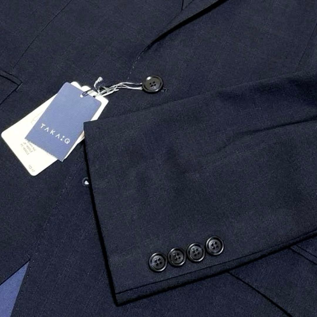 【新品未使用】タカQストレッチスーツダークネイビーチェックAB6