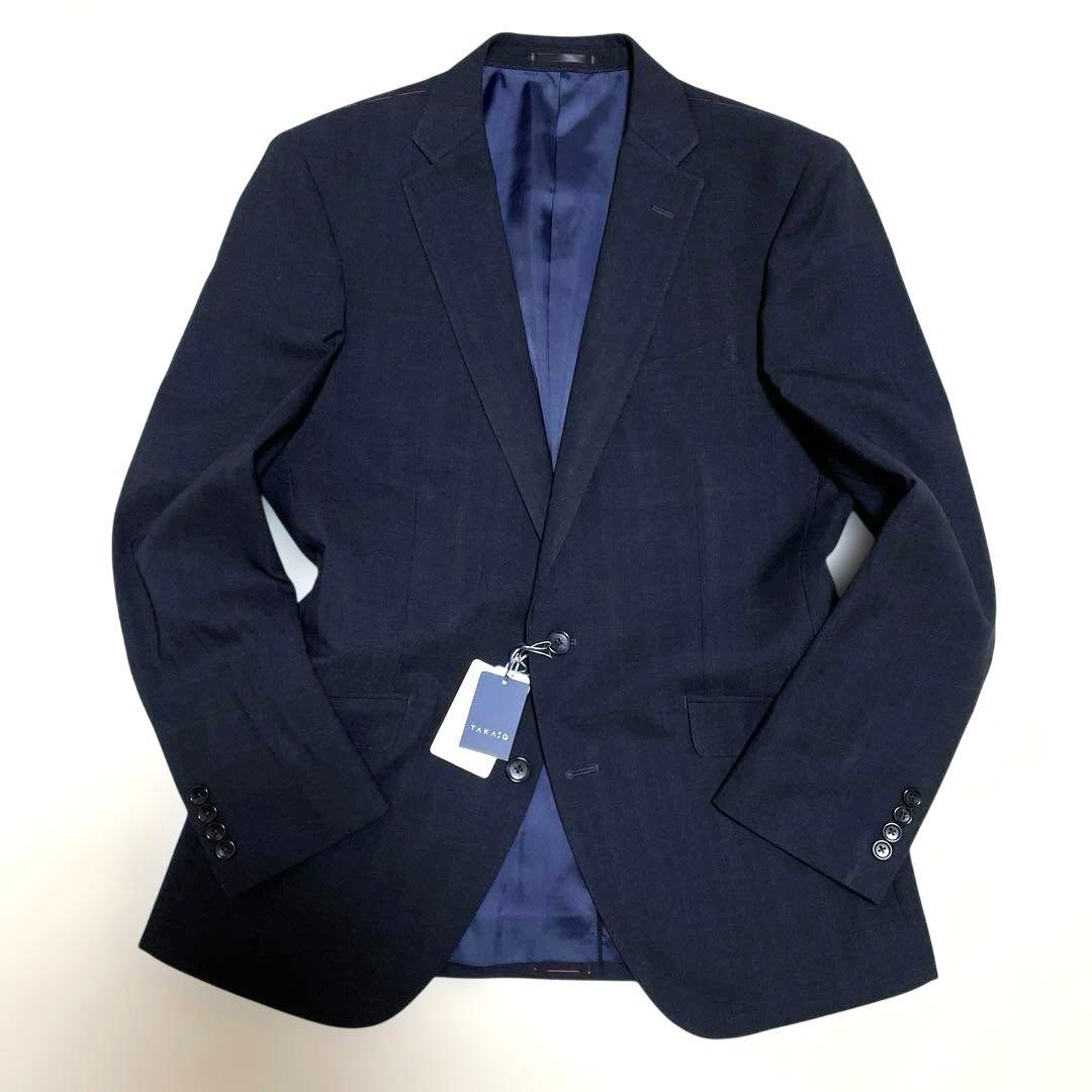 【新品未使用】タカQストレッチスーツダークネイビーチェックAB6