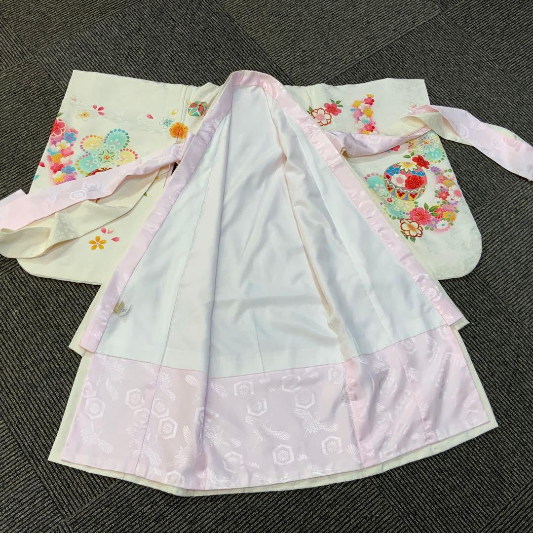 京友禅　絹　お祝い着　お宮参り　753　七五三　ホワイト　袖丸み　708162