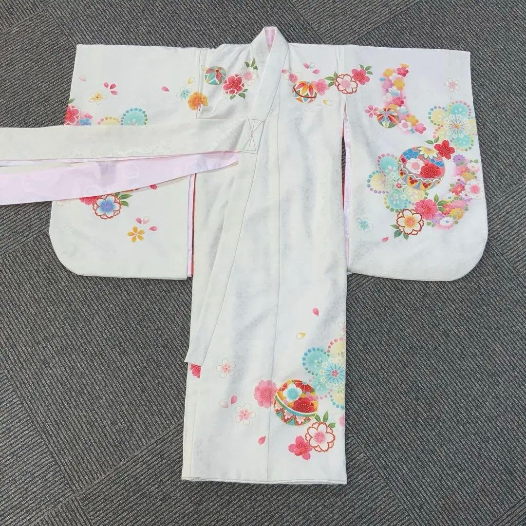 京友禅　絹　お祝い着　お宮参り　753　七五三　ホワイト　袖丸み　708162