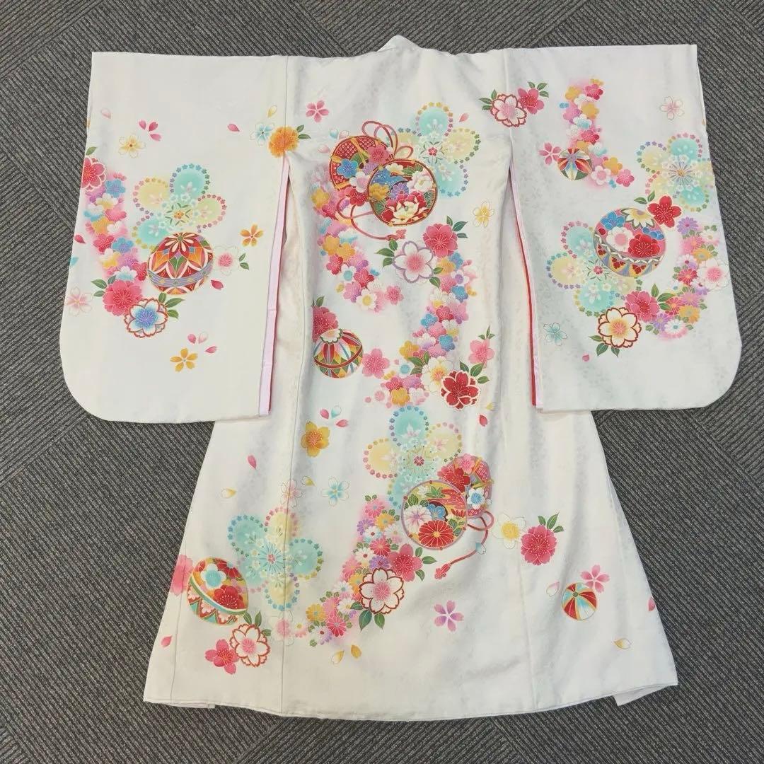 京友禅　絹　お祝い着　お宮参り　753　七五三　ホワイト　袖丸み　708162