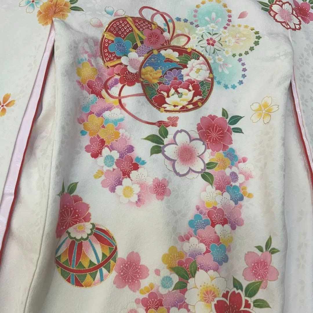 京友禅　絹　お祝い着　お宮参り　753　七五三　ホワイト　袖丸み　708162