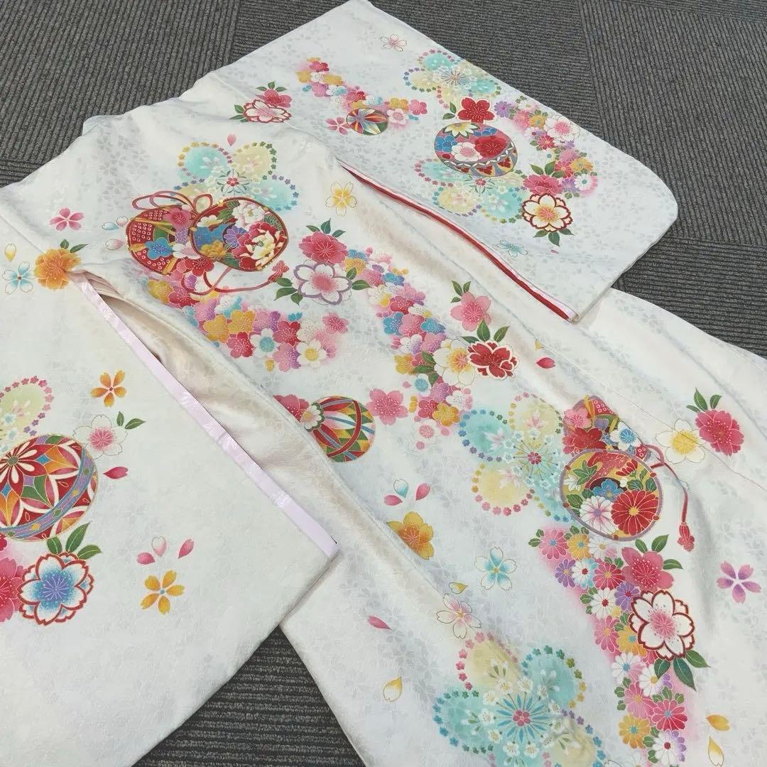 京友禅　絹　お祝い着　お宮参り　753　七五三　ホワイト　袖丸み　708162