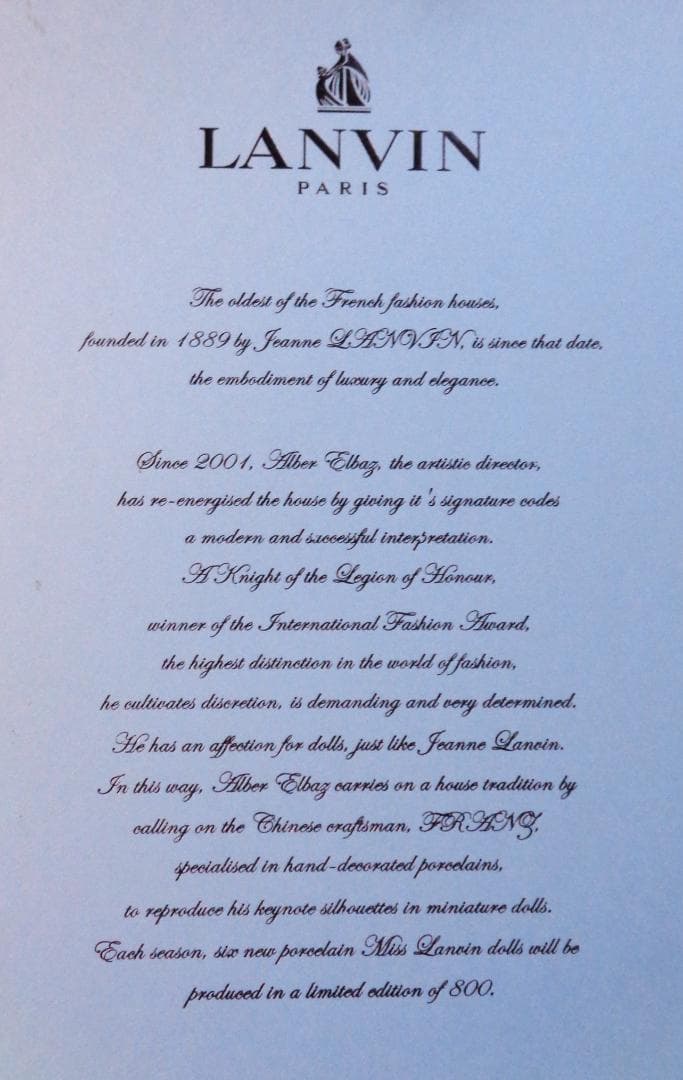 限定800体 ランバン MISS LANVIN 21 フィギュアドール 陶器人形