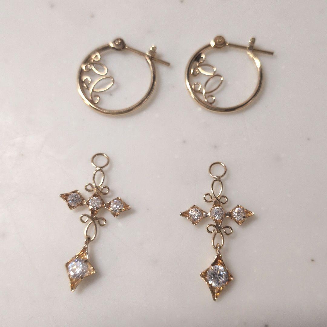 本日限定価格★K18ゴールドフープピアス3WAYクロスデザイン