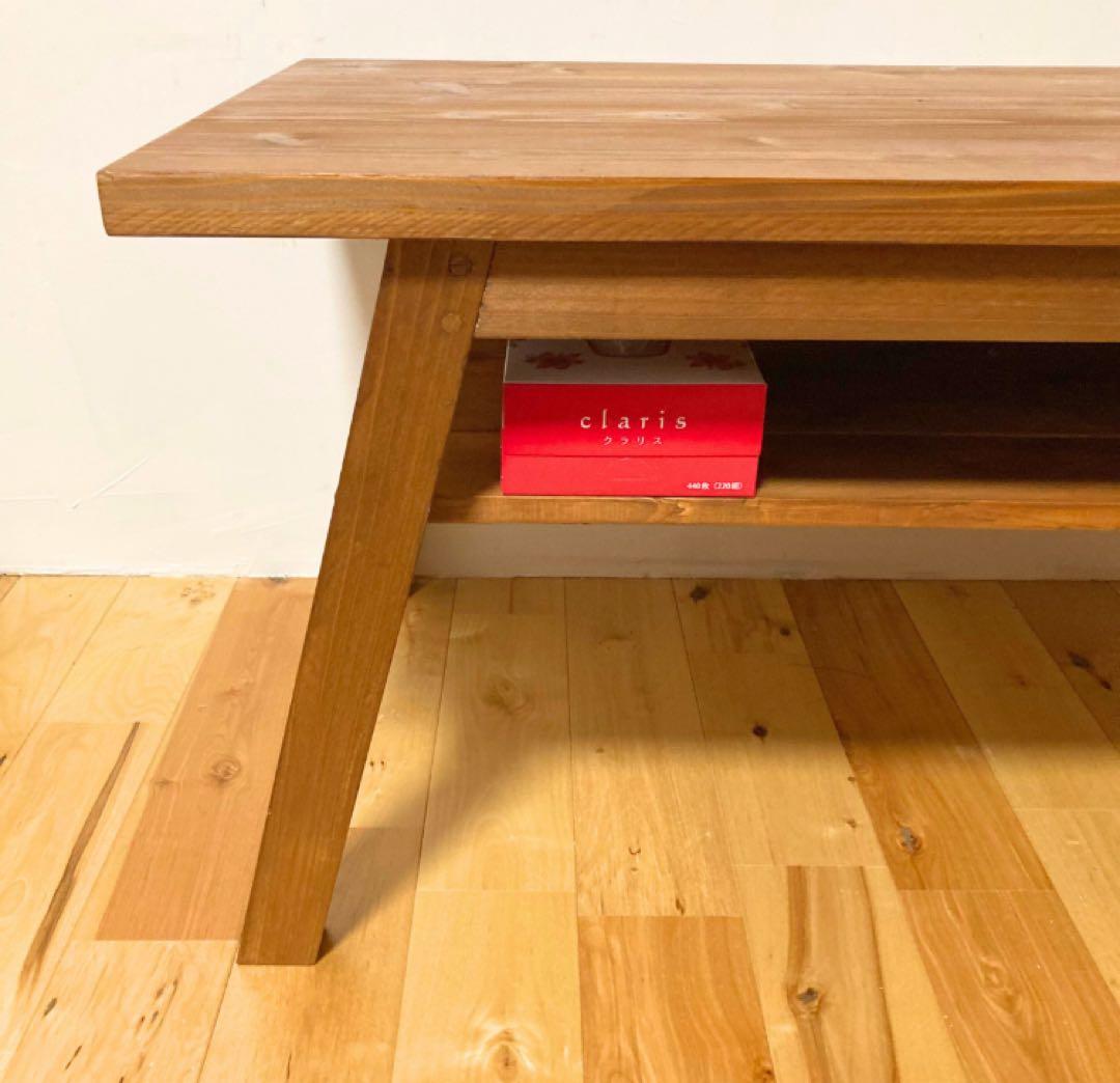 【90cmx45cm】天然木棚付きローテーブル　【1点物】