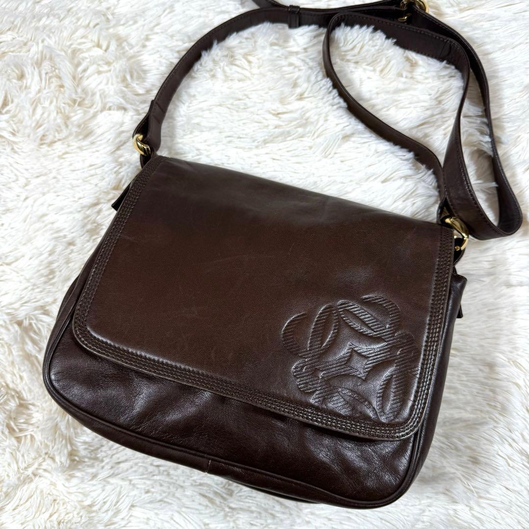 ロエベ ショルダーバッグ ナッパレザー アナグラム ブラウン ヴィンテージ