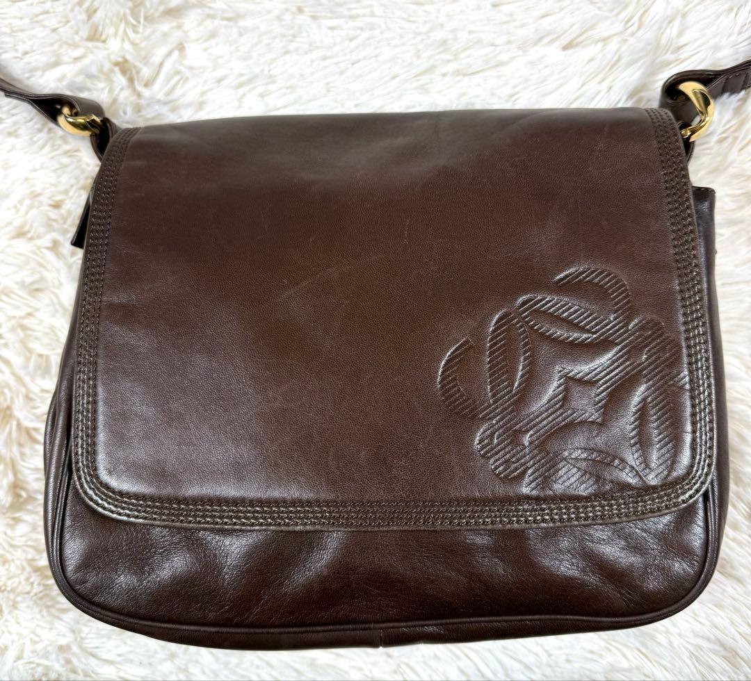 ロエベ ショルダーバッグ ナッパレザー アナグラム ブラウン ヴィンテージ