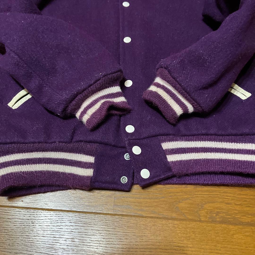 ヴィンテージスタジャン　 70s チェーン刺繍 Lサイズ　パープル