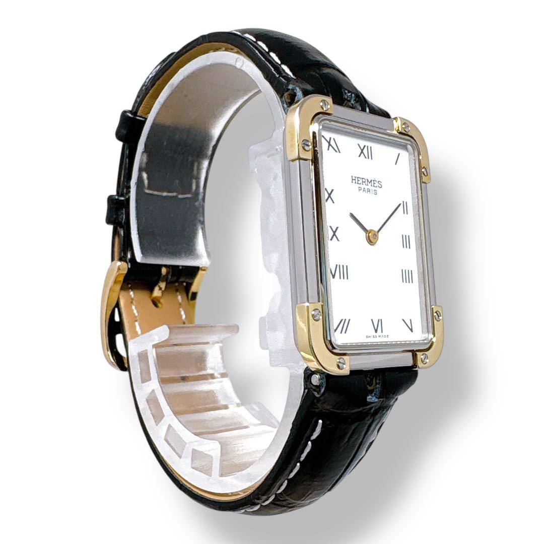 エルメス クロアジュール コンビ 革ベルト ホワイト メンズ 腕時計 ブランド