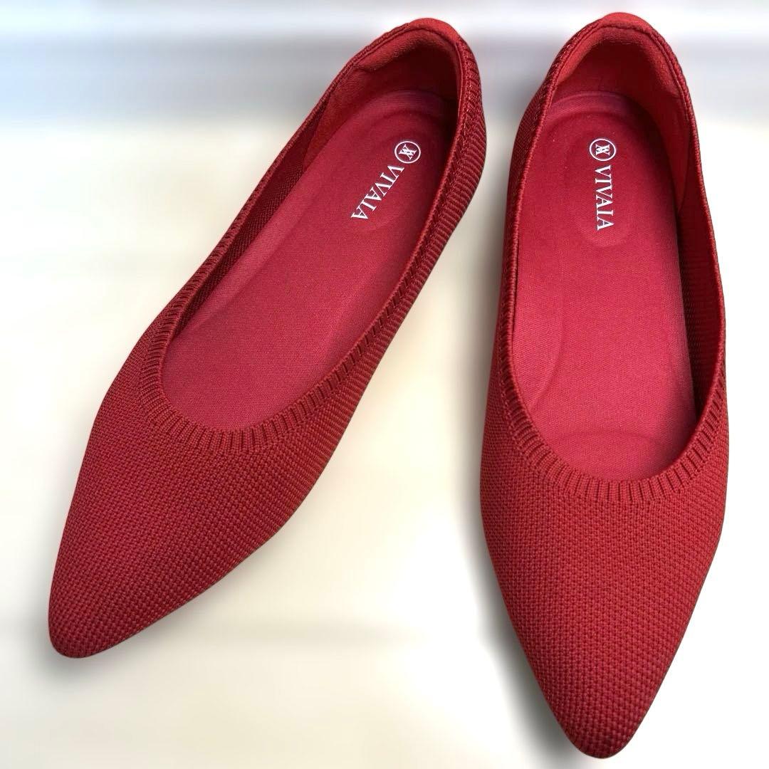 未使用級美品⭐︎VIVAIA フラットシューズ 38 レッド ポインテッドトゥ