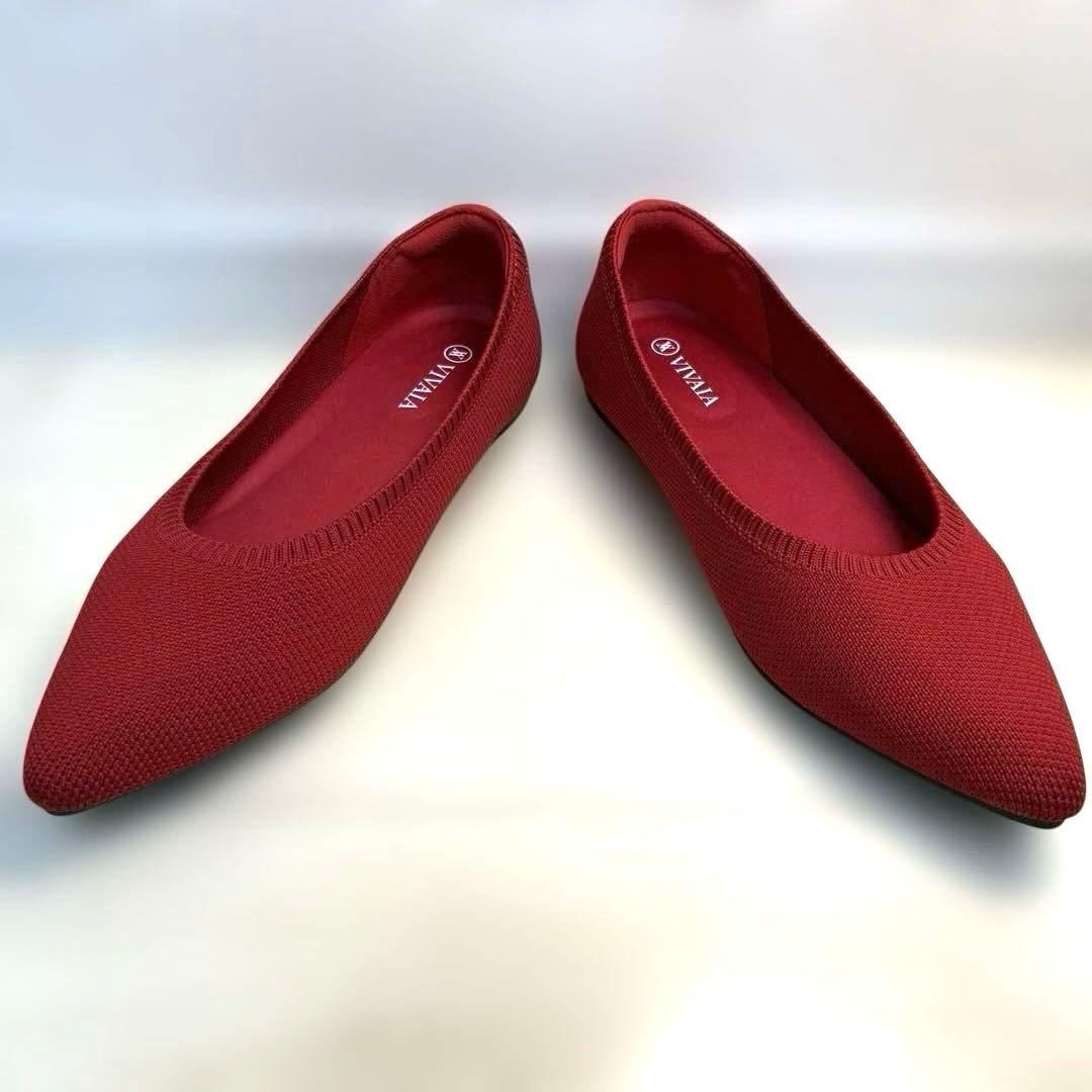 未使用級美品⭐︎VIVAIA フラットシューズ 38 レッド ポインテッドトゥ
