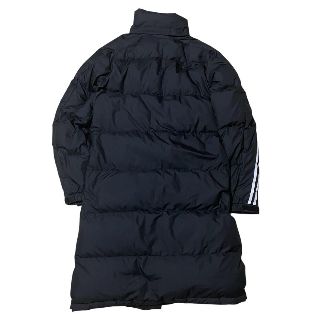 アディダスロングダウンベンチコート黒防寒サッカーSレディースジュニアメンズ