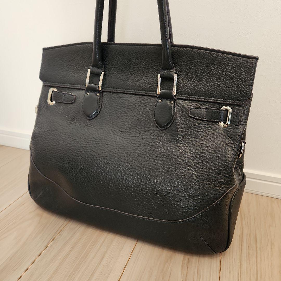 美品 PELLE MORBIDA 被せ付ボストン　ネイビー