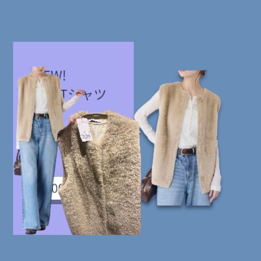 ジャーナルスタンダード　ダブルフェイスフェザークルーネックベスト　ベージュ