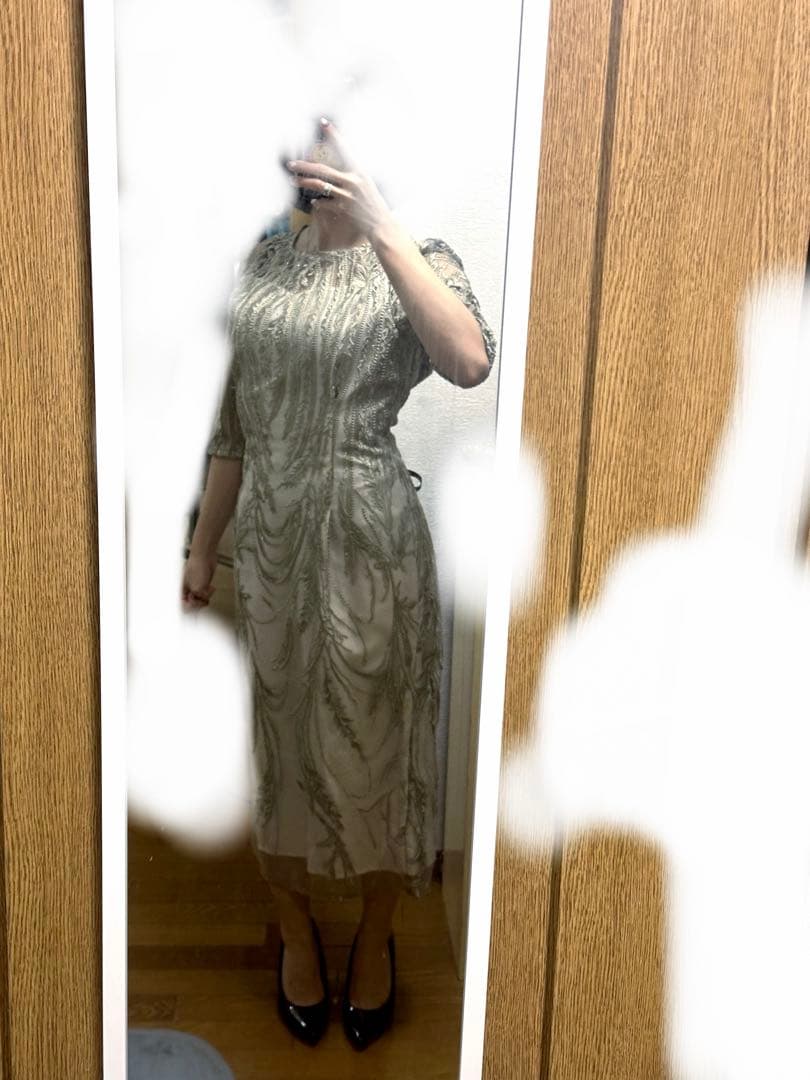 オケージョン用刺繍レースバックリボンドレス S