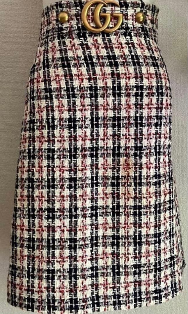 GUCCI ロゴマークチェックツイードスカート