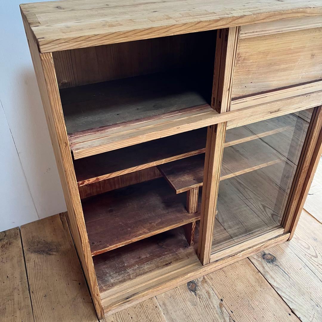 アンティーク ガラス戸棚 水屋箪笥 水屋 食器棚 無塗装 無垢材 キャビネット