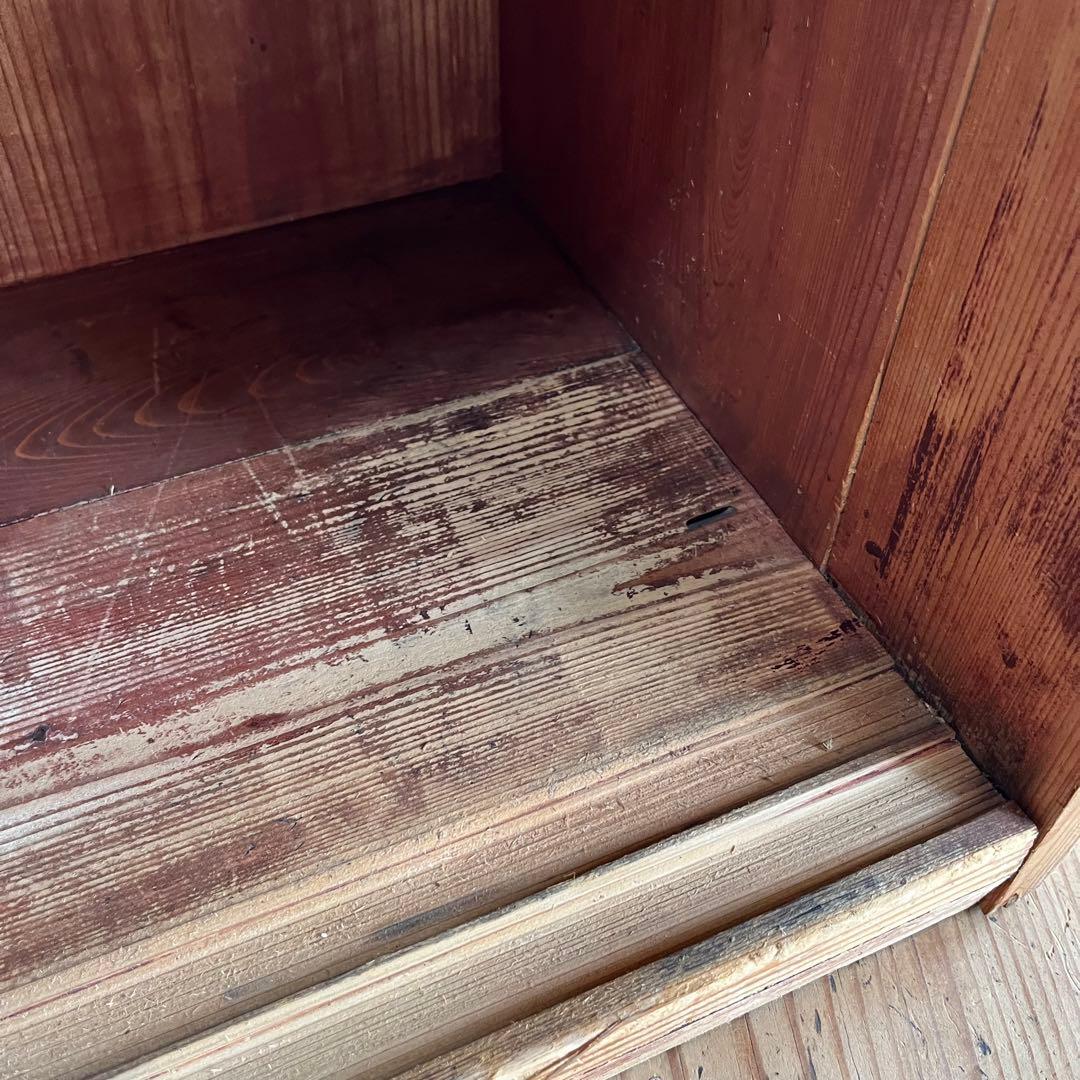 アンティーク ガラス戸棚 水屋箪笥 水屋 食器棚 無塗装 無垢材 キャビネット