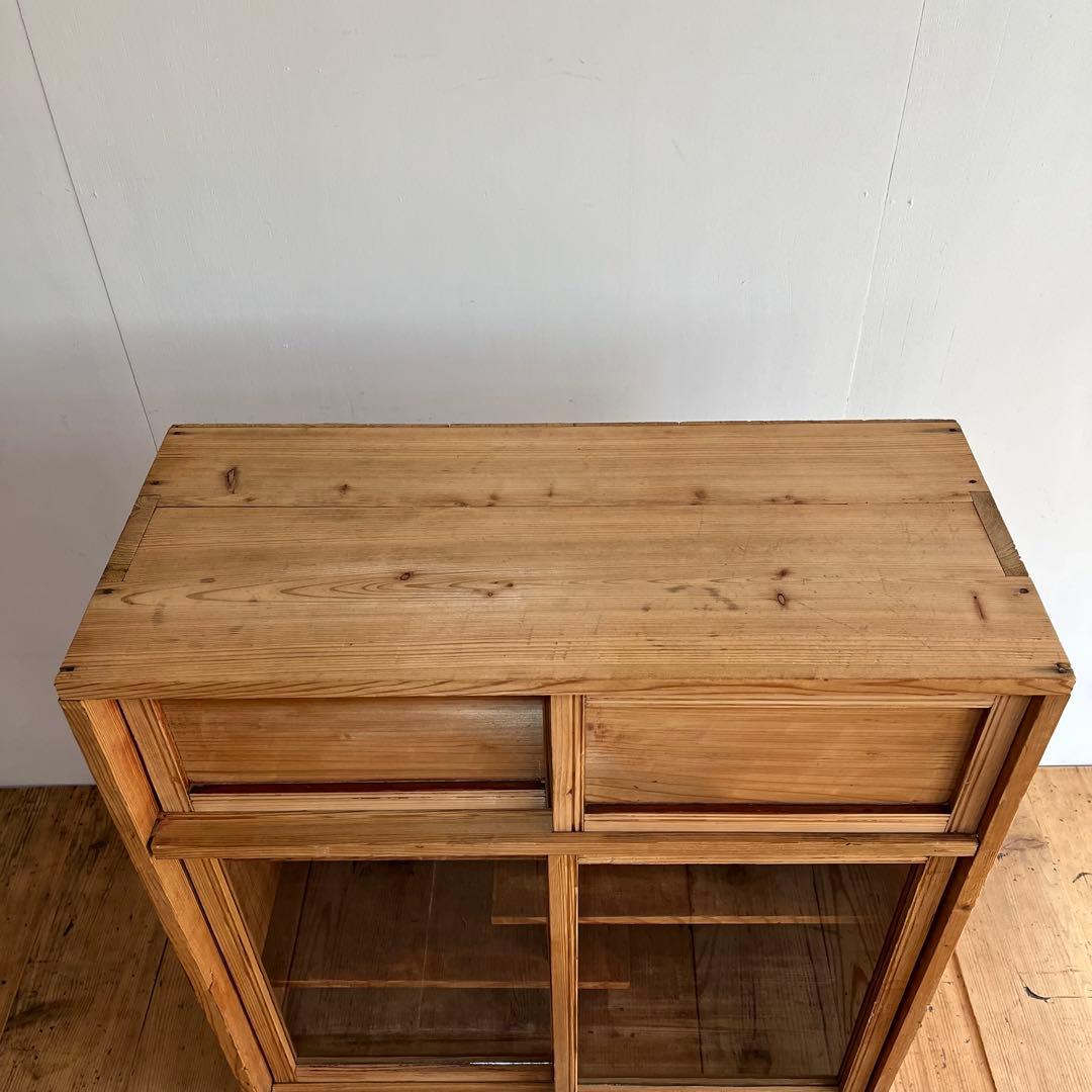 アンティーク ガラス戸棚 水屋箪笥 水屋 食器棚 無塗装 無垢材 キャビネット