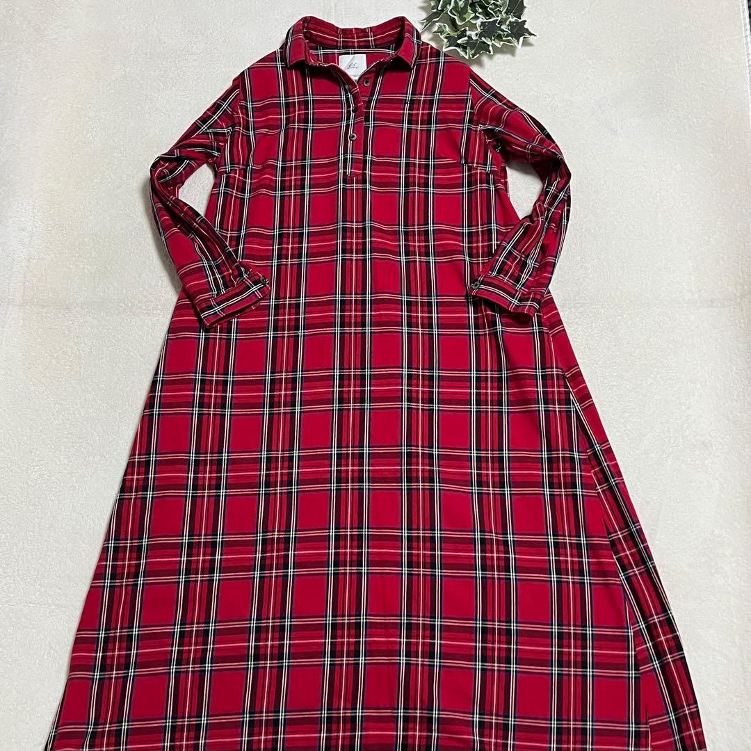 サニークラウズ ponさんのタータンワンピース チェック シャツワンピース　L