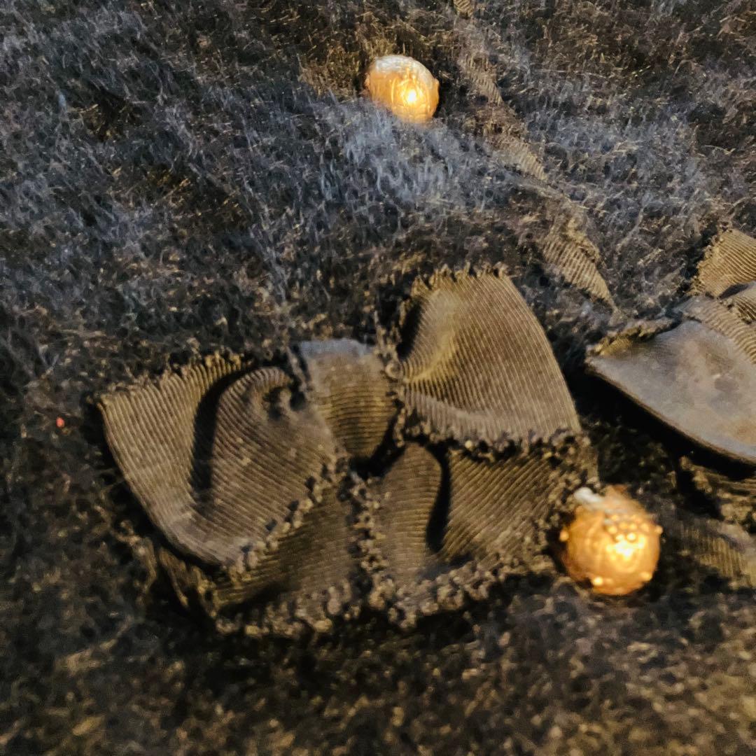 KANEKO ISAO ノーカラー ジャケット黒 毛100% リボン 金ボタン