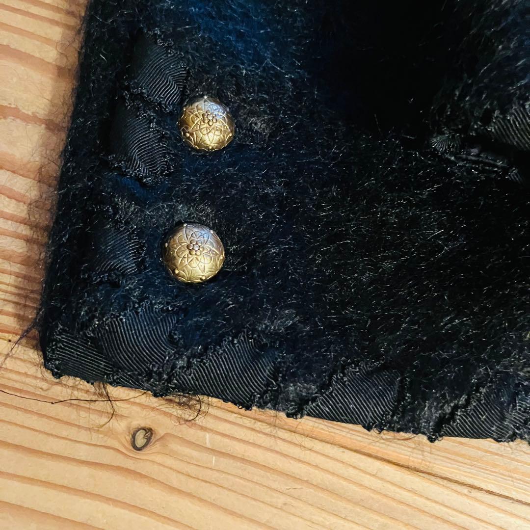 KANEKO ISAO ノーカラー ジャケット黒 毛100% リボン 金ボタン