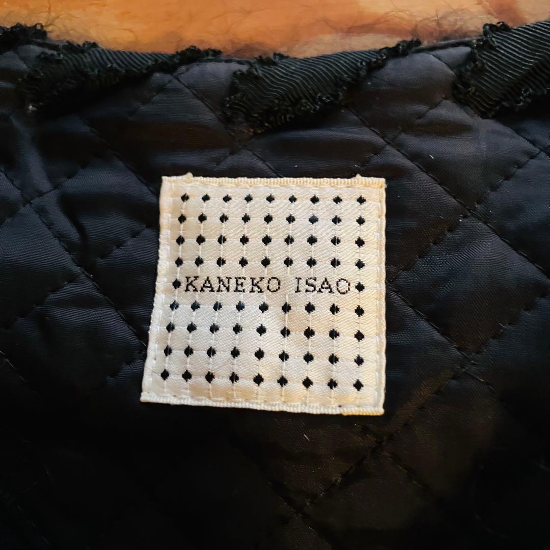 KANEKO ISAO ノーカラー ジャケット黒 毛100% リボン 金ボタン