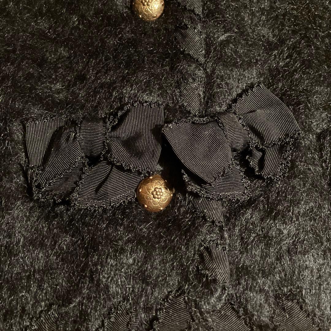 KANEKO ISAO ノーカラー ジャケット黒 毛100% リボン 金ボタン