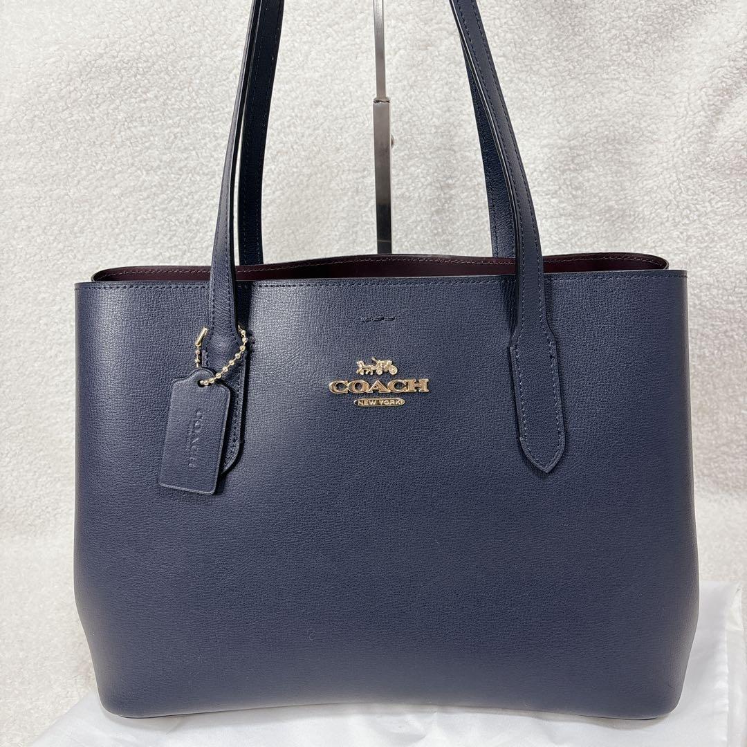 【未使用級】COACH レザートートバッグ　アベニュー　ダブルフェイス　ネイビー