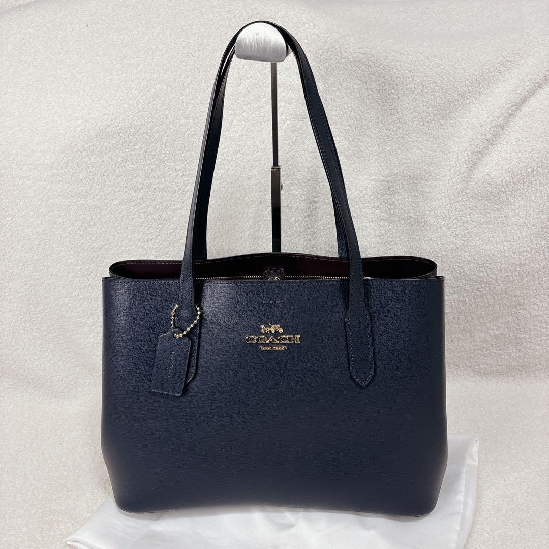 【未使用級】COACH レザートートバッグ　アベニュー　ダブルフェイス　ネイビー
