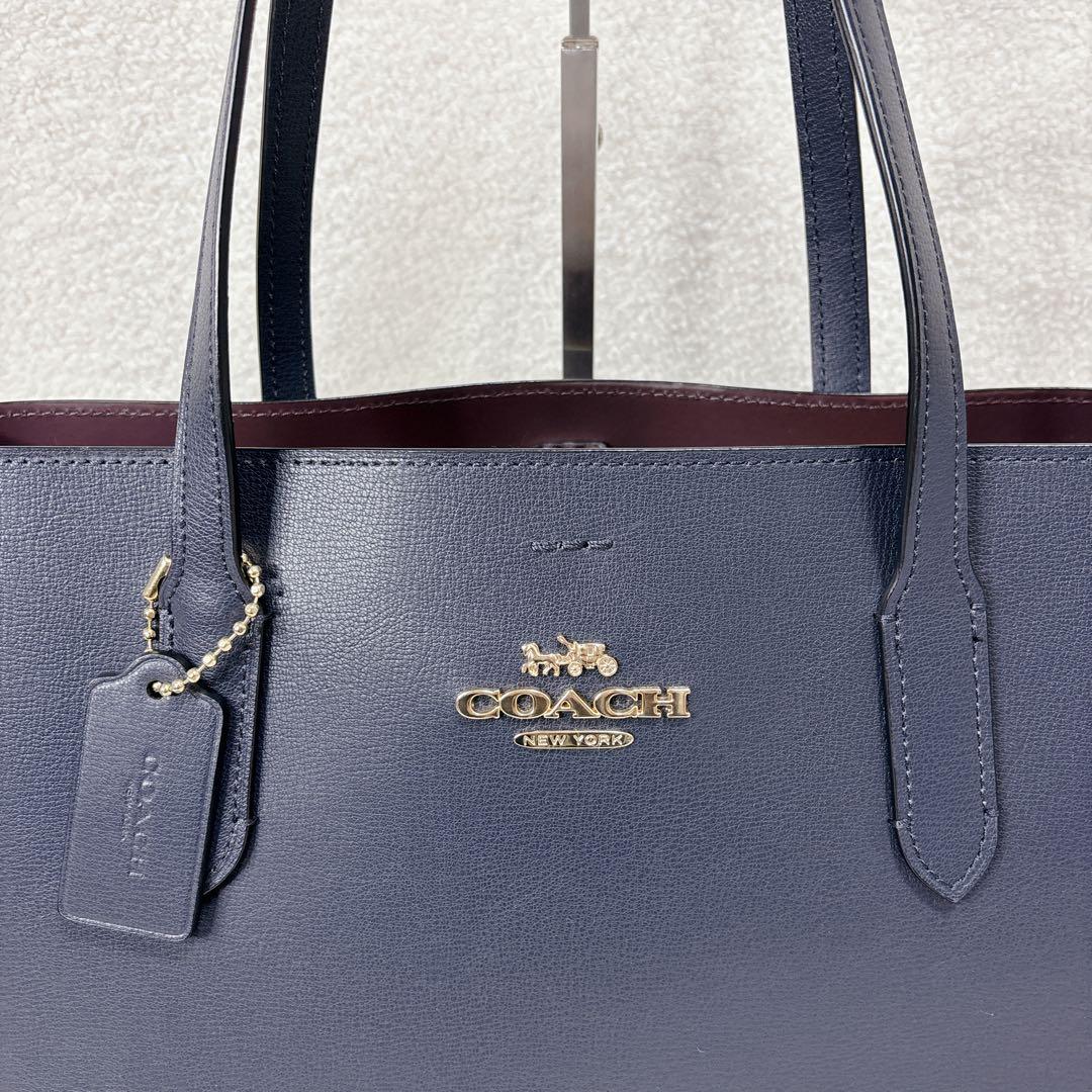 【未使用級】COACH レザートートバッグ　アベニュー　ダブルフェイス　ネイビー