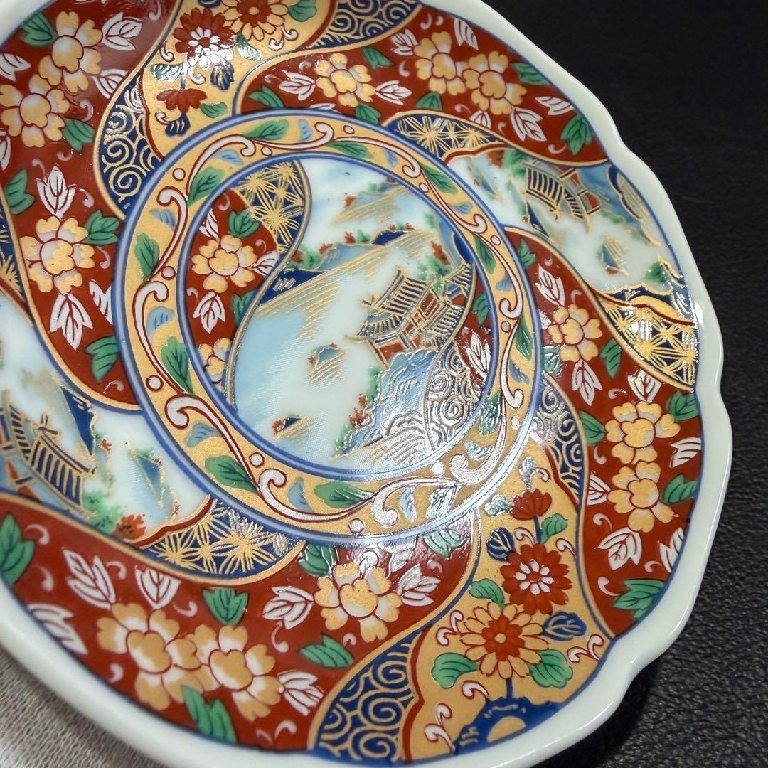 最終価格【未使用品】美濃焼　三洋陶器　龍峰窯　「色絵山水図 金彩古伊万里銘々皿」