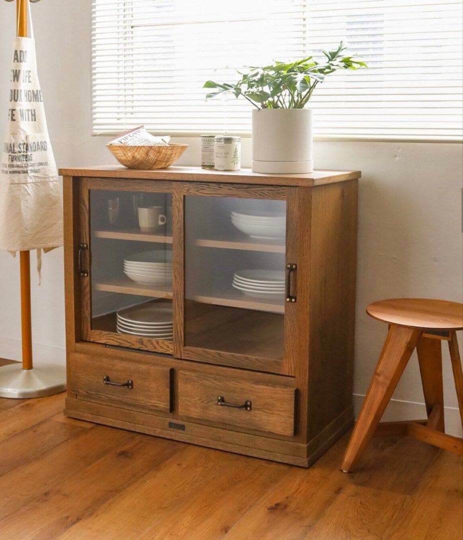 Elverson エルバーソンガラスキャビネットS 引き出し付き