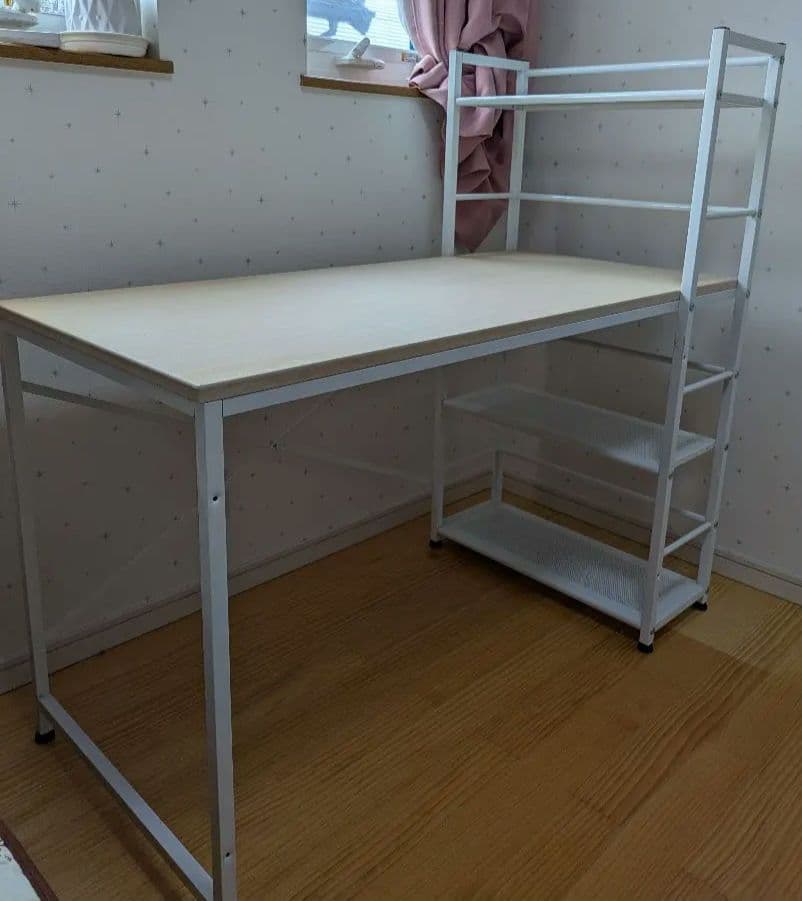 ホワイト パソコンデスク 棚付き