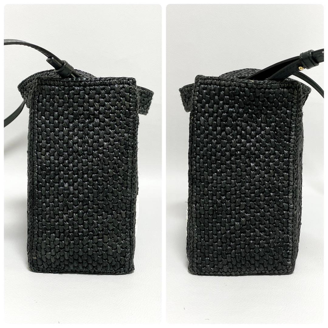 LOEWE / フォントトート スモール ラフィア ブラック ロゴ かごバッグ