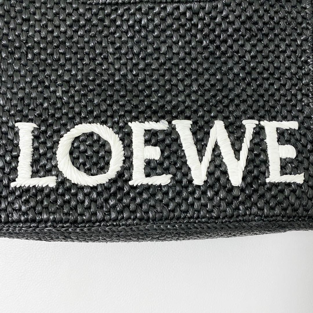 LOEWE / フォントトート スモール ラフィア ブラック ロゴ かごバッグ